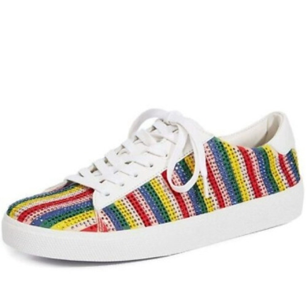 New in box Alice + Olivia Cassidy Rainbow Stripe Sneaker Sequin Women 6.5 36.5